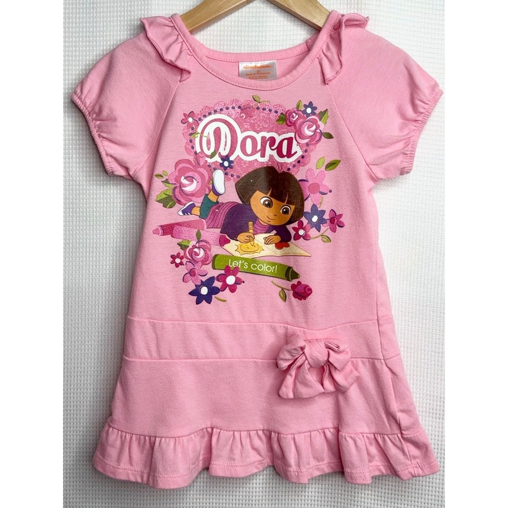 Nickelodeon Dora the Explorer Pink Ruffle Graphic Dress Toddler Girls Size 3T